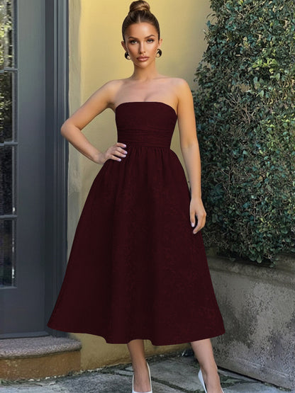 Jacquard Sleeveless Midi Prom Dresses Ball Gown