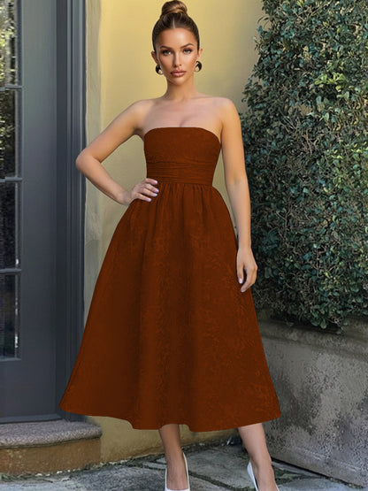 Jacquard Sleeveless Midi Prom Dresses Ball Gown