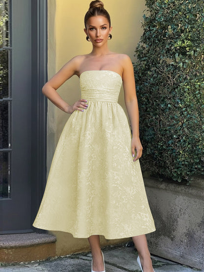 Jacquard Sleeveless Midi Prom Dresses Ball Gown