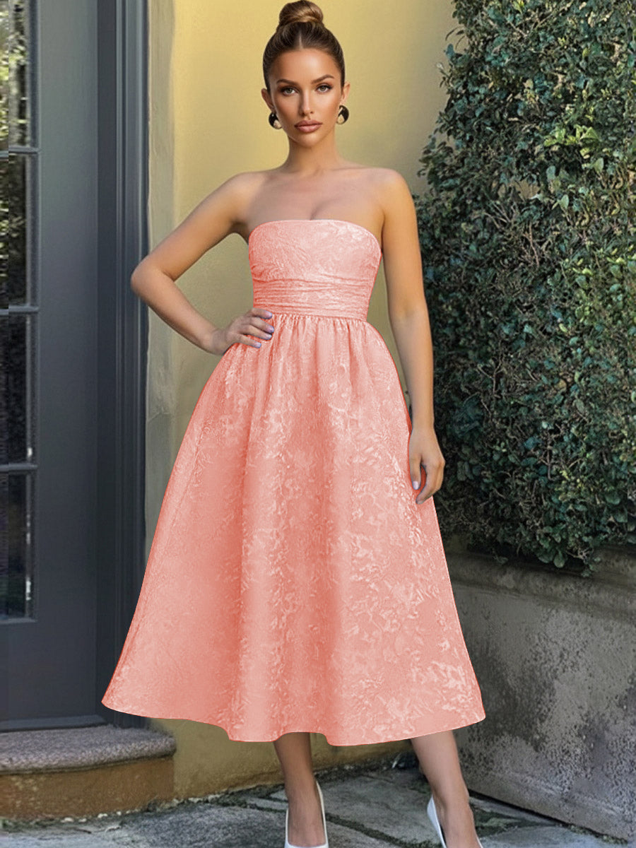 Jacquard Sleeveless Midi Prom Dresses Ball Gown