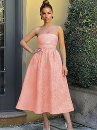 Jacquard Sleeveless Midi Prom Dresses Ball Gown
