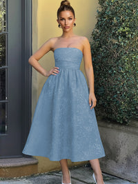 Jacquard Sleeveless Midi Prom Dresses Ball Gown