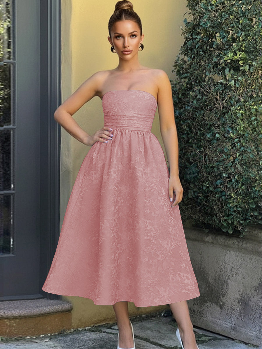 Jacquard Sleeveless Midi Prom Dresses Ball Gown