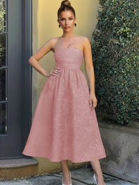Jacquard Sleeveless Midi Prom Dresses Ball Gown