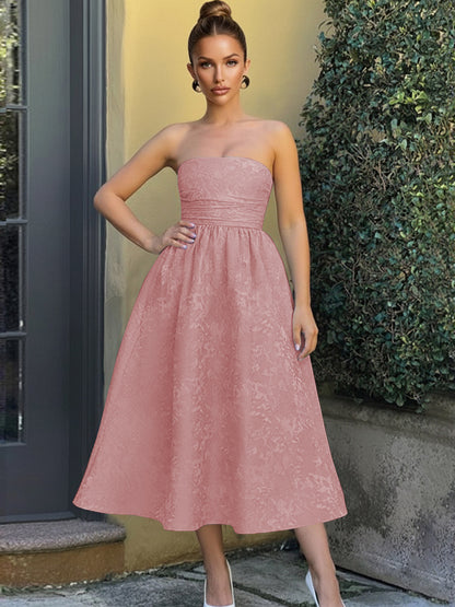 Jacquard Sleeveless Midi Prom Dresses Ball Gown