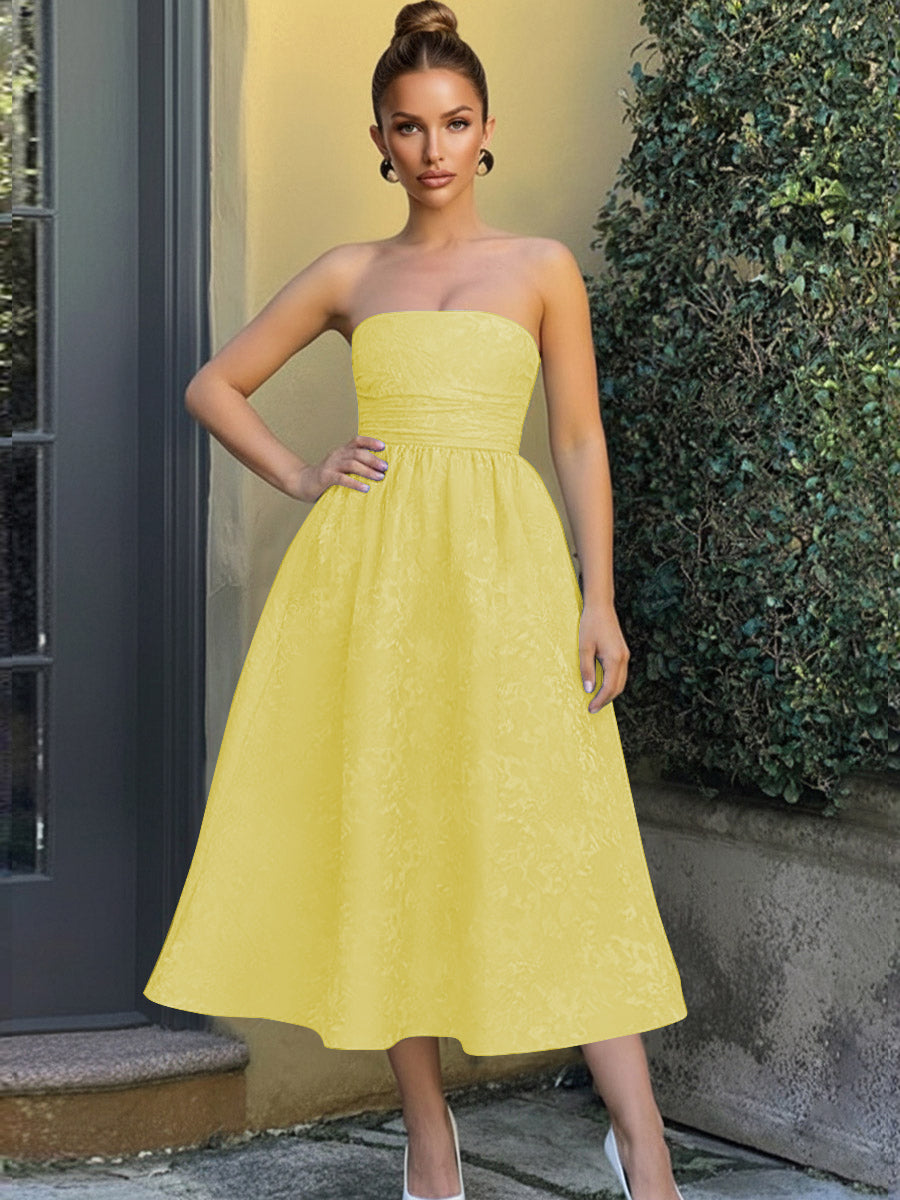 Jacquard Sleeveless Midi Prom Dresses Ball Gown