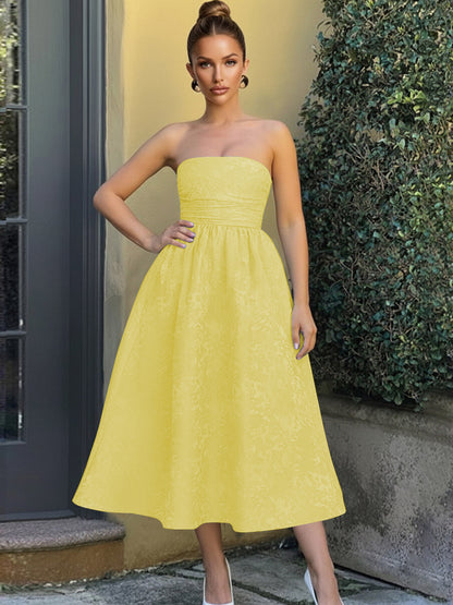 Jacquard Sleeveless Midi Prom Dresses Ball Gown