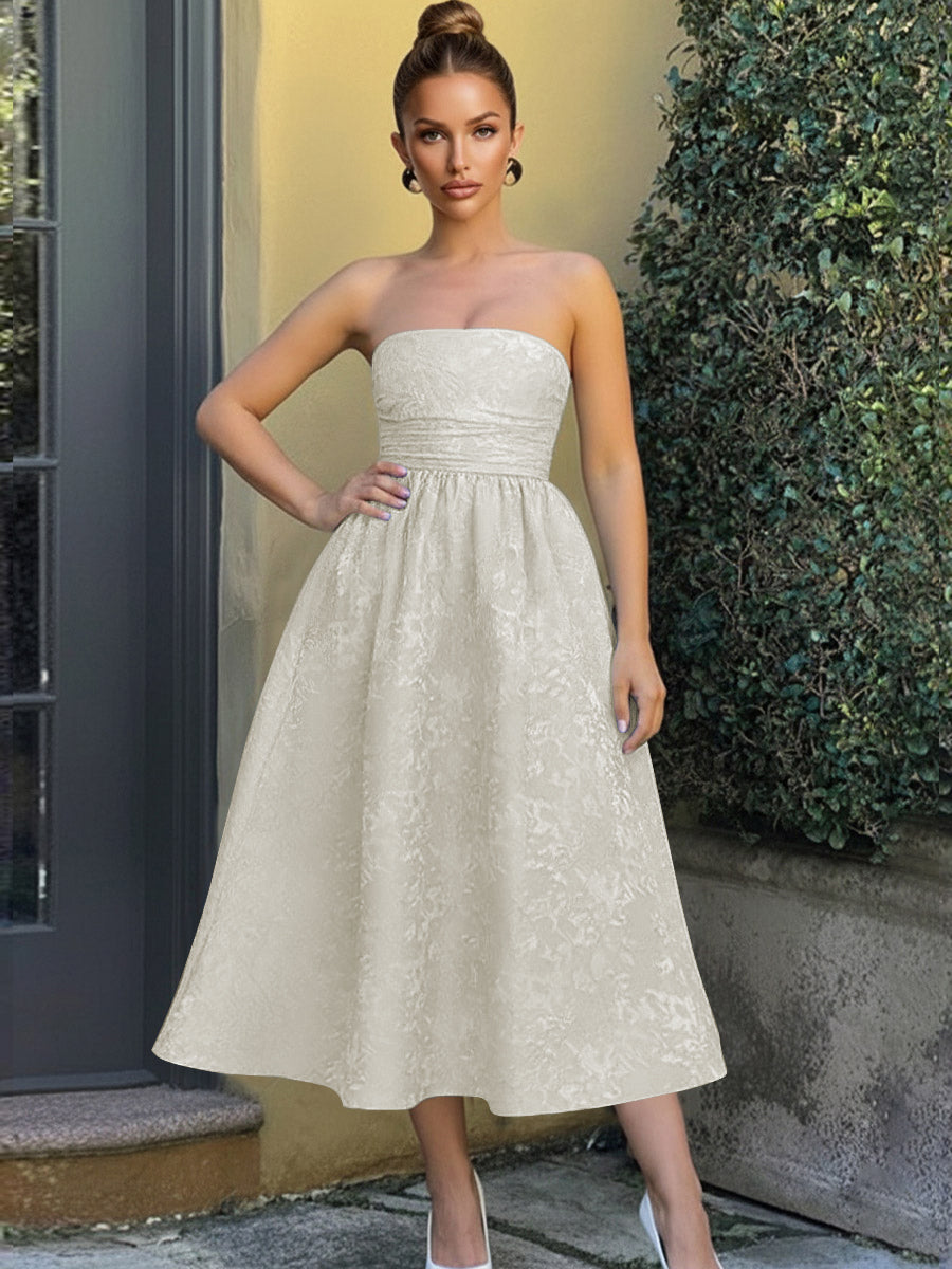 Jacquard Sleeveless Midi Prom Dresses Ball Gown