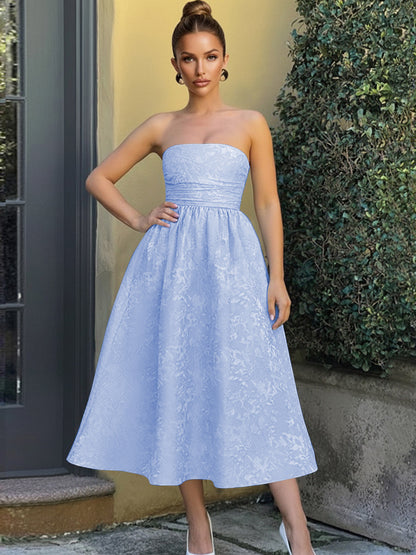 Jacquard Sleeveless Midi Prom Dresses Ball Gown