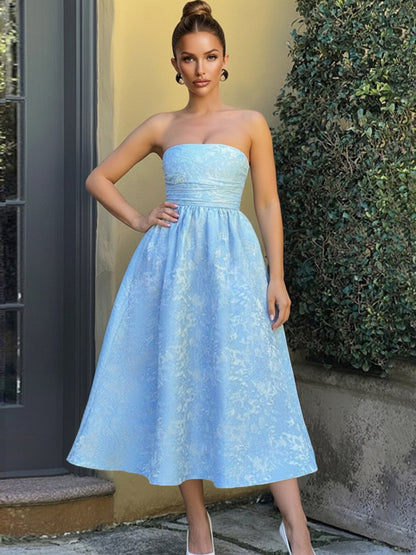 Jacquard Sleeveless Midi Prom Dresses Ball Gown