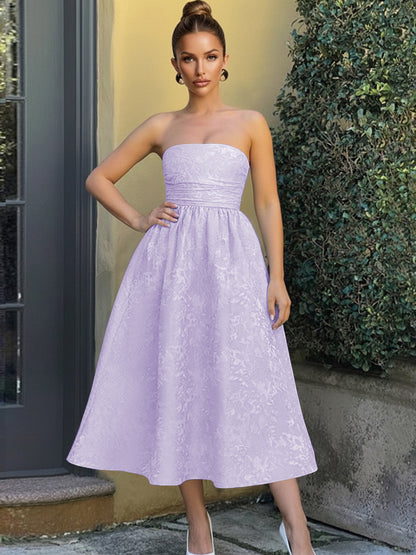 Jacquard Sleeveless Midi Prom Dresses Ball Gown