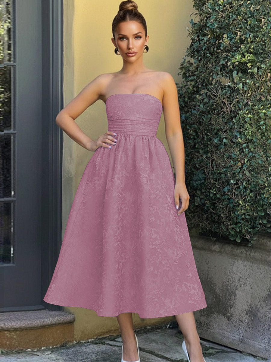 Jacquard Sleeveless Midi Prom Dresses Ball Gown