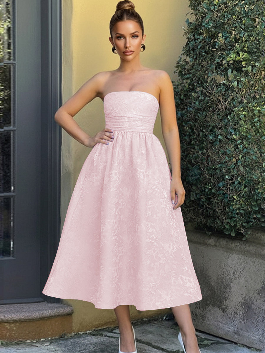 Jacquard Sleeveless Midi Prom Dresses Ball Gown