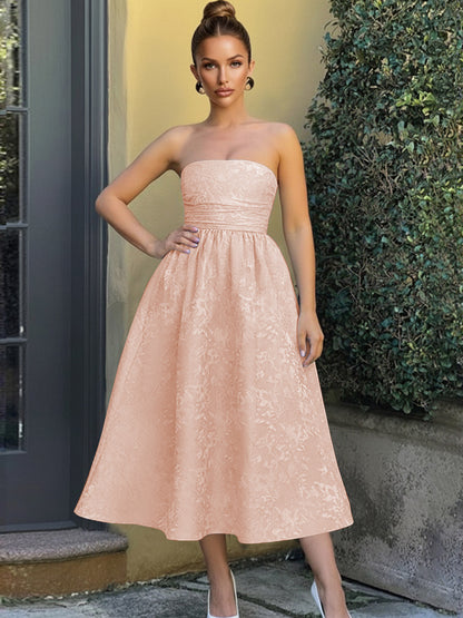 Jacquard Sleeveless Midi Prom Dresses Ball Gown