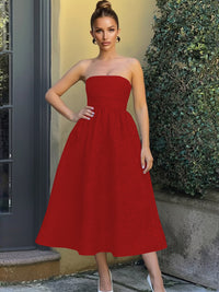 Jacquard Sleeveless Midi Prom Dresses Ball Gown