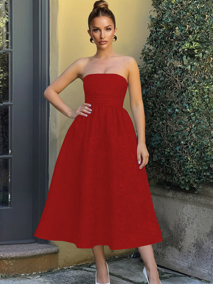 Jacquard Sleeveless Midi Prom Dresses Ball Gown