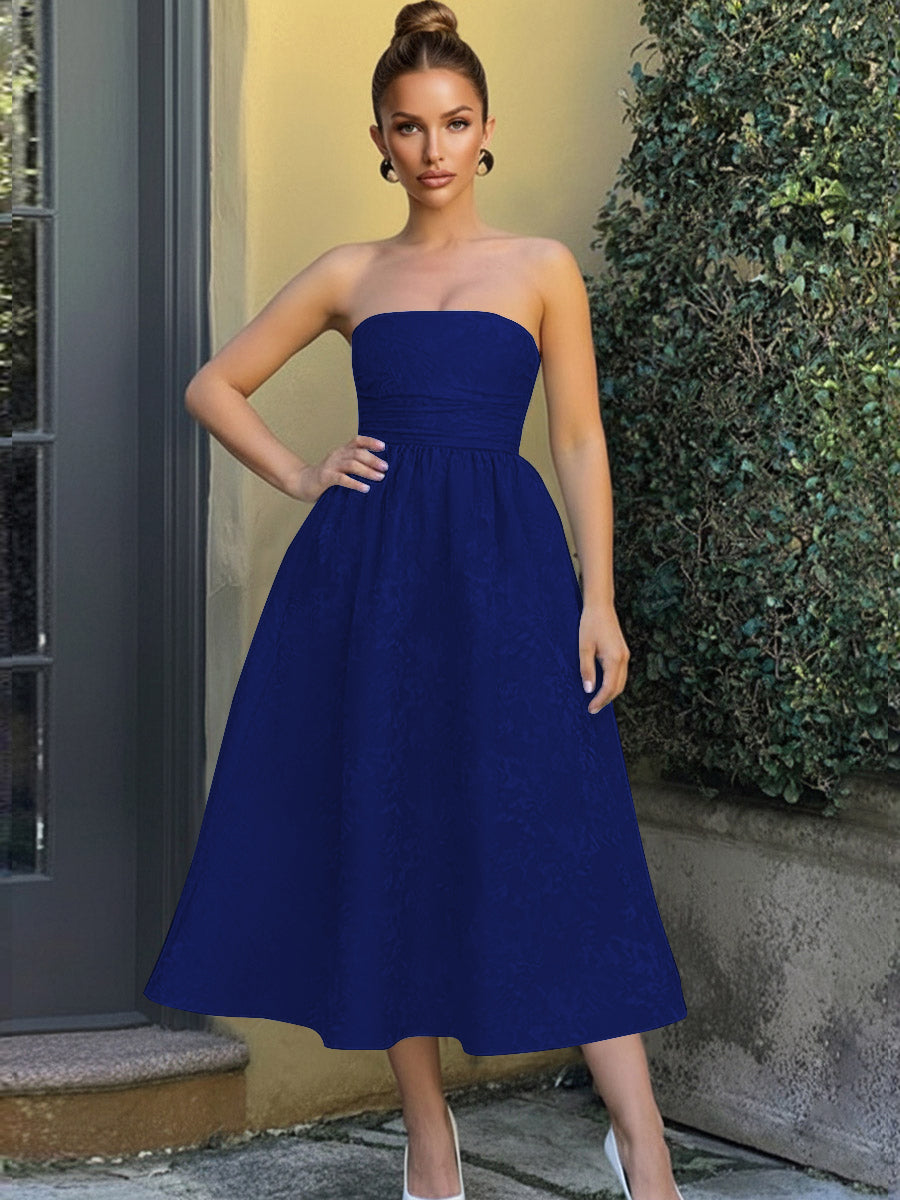 Jacquard Sleeveless Midi Prom Dresses Ball Gown