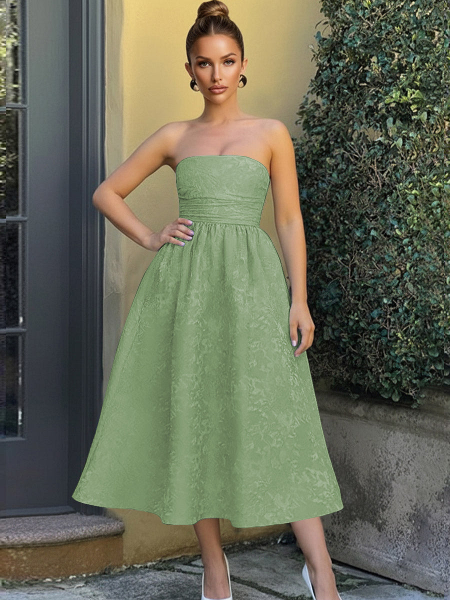 Jacquard Sleeveless Midi Prom Dresses Ball Gown