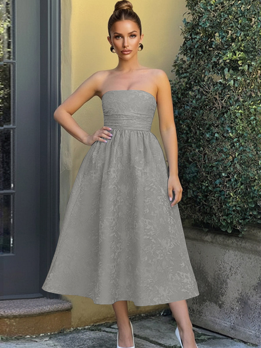 Jacquard Sleeveless Midi Prom Dresses Ball Gown