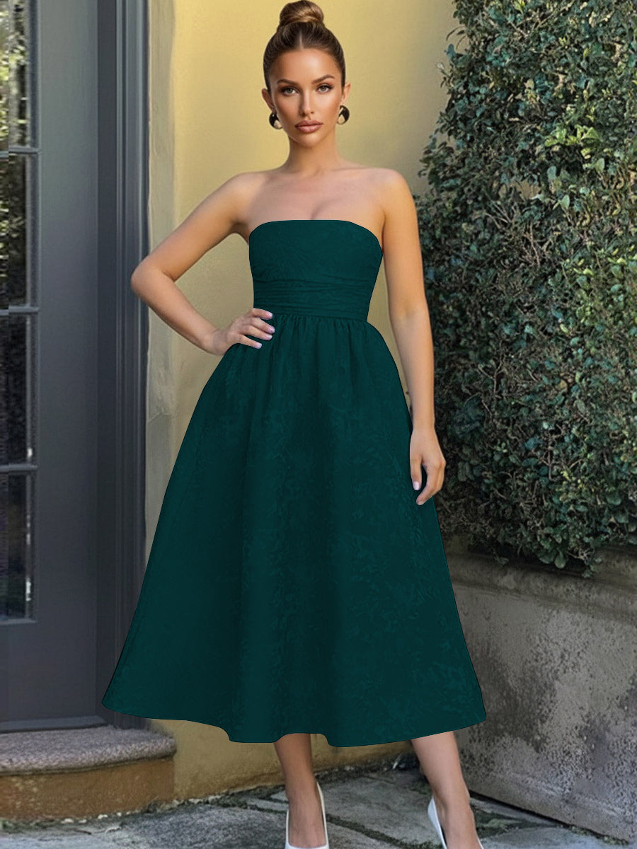 Jacquard Sleeveless Midi Prom Dresses Ball Gown