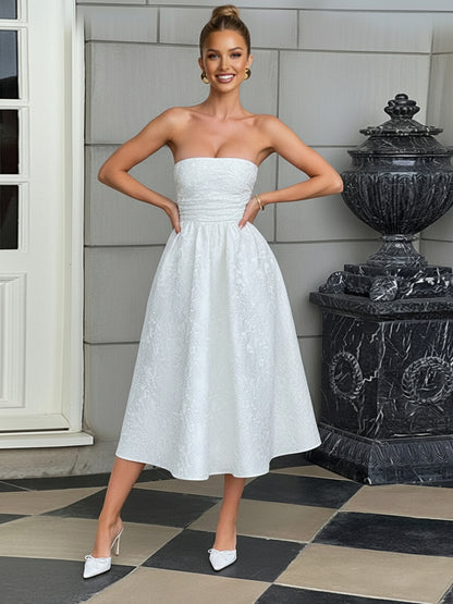 Jacquard Sleeveless Midi Prom Dresses Ball Gown