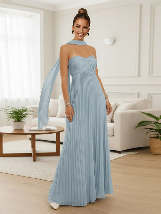 A-Line/Princess Strapless Floor-Length Prom Dresses with Scarf