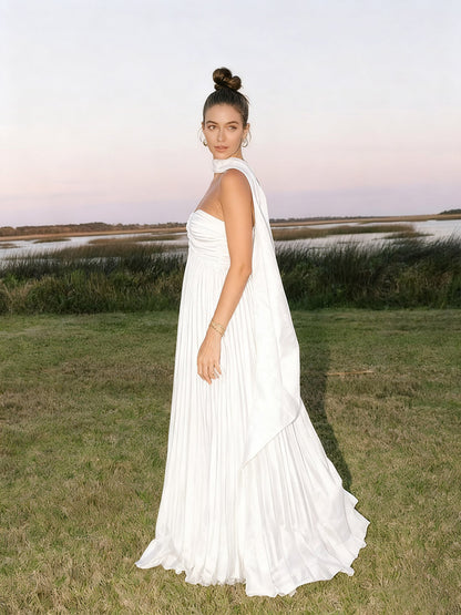 A-Line/Princess Strapless Floor-Length Prom Dresses with Scarf