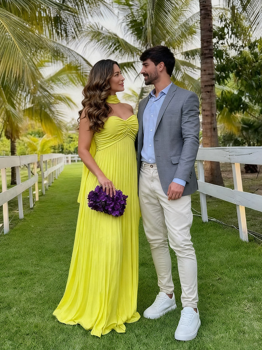 A-Line/Princess Strapless Floor-Length Prom Dresses with Scarf Women Formal Gowns