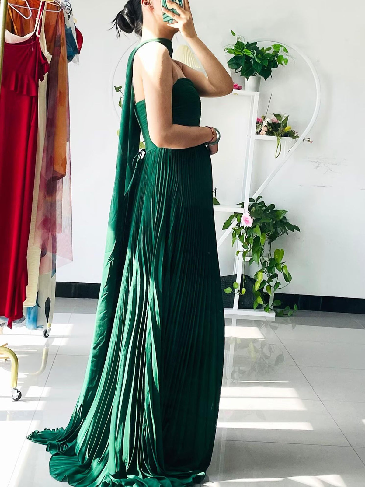 A-Line/Princess Strapless Floor-Length Prom Dresses with Scarf Women Formal Gowns