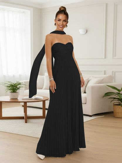 A-Line/Princess Strapless Floor-Length Prom Dresses with Scarf