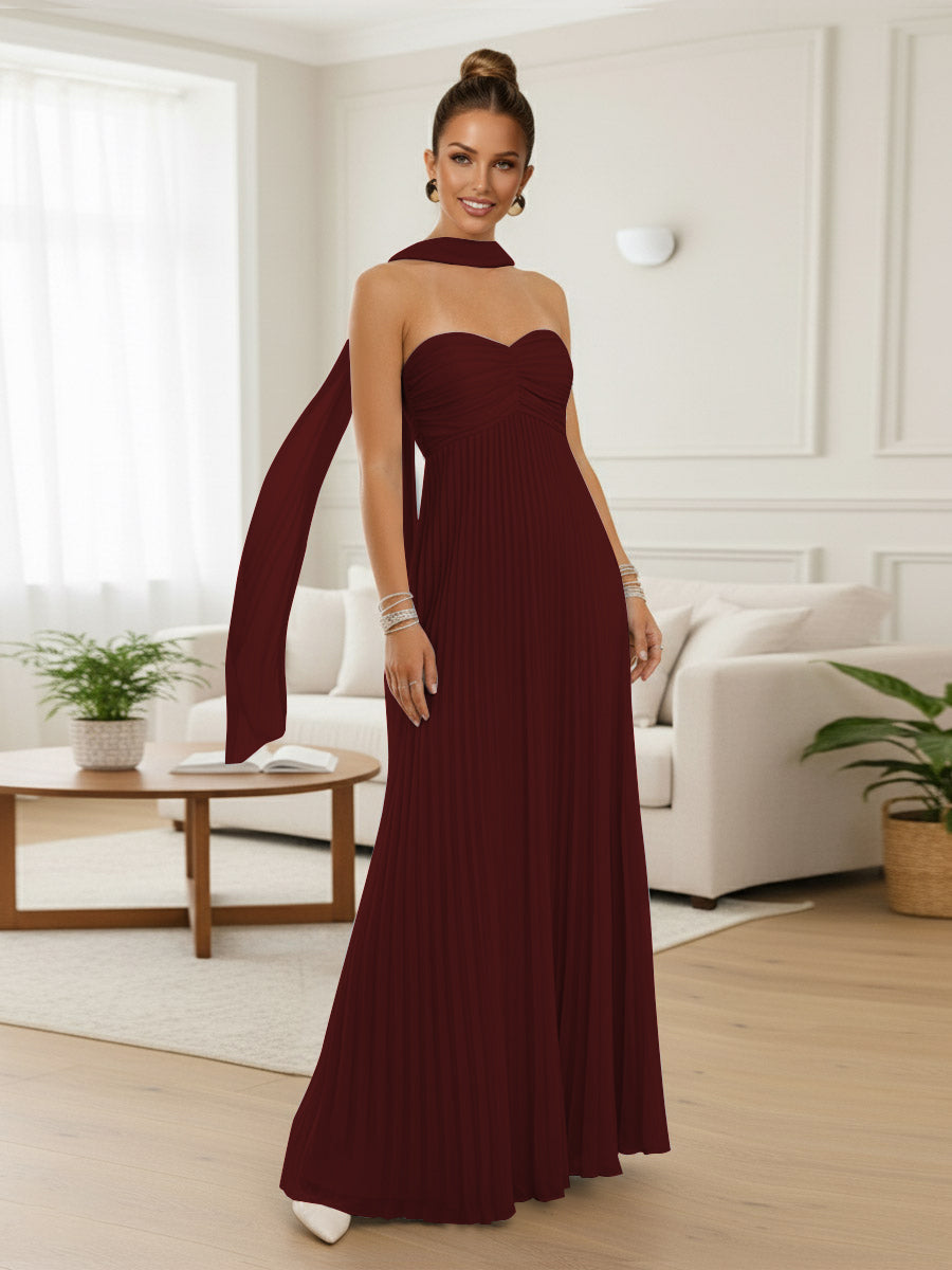 A-Line/Princess Strapless Floor-Length Prom Dresses with Scarf