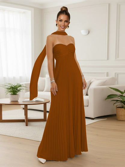 A-Line/Princess Strapless Floor-Length Prom Dresses with Scarf