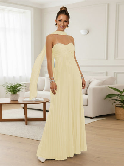 A-Line/Princess Strapless Floor-Length Prom Dresses with Scarf