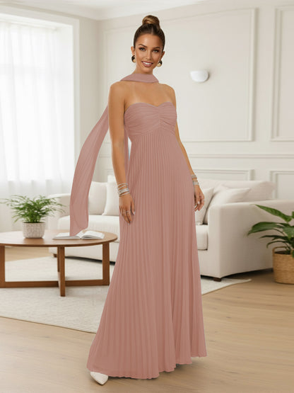 A-Line/Princess Strapless Floor-Length Prom Dresses with Scarf