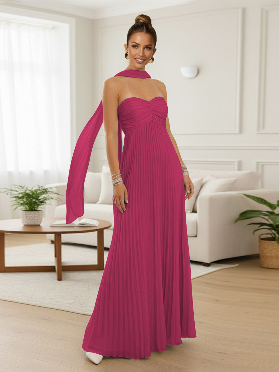 A-Line/Princess Strapless Floor-Length Prom Dresses with Scarf