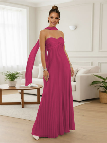 A-Line/Princess Strapless Floor-Length Prom Dresses with Scarf