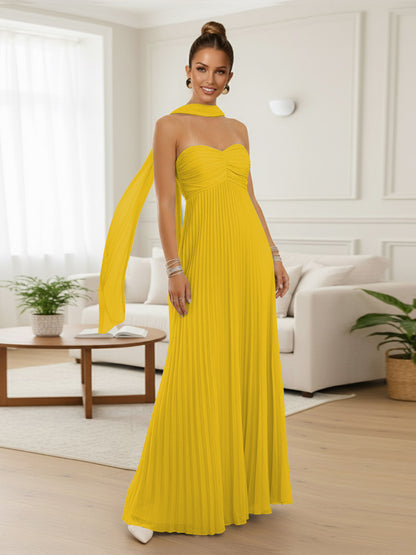 A-Line/Princess Strapless Floor-Length Prom Dresses with Scarf