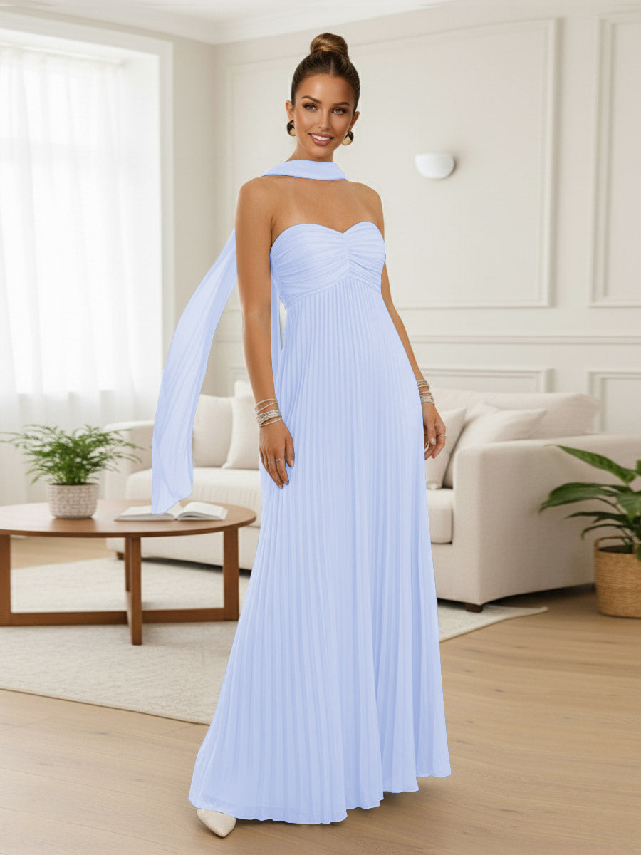 A-Line/Princess Strapless Floor-Length Prom Dresses with Scarf