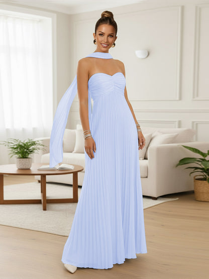 A-Line/Princess Strapless Floor-Length Prom Dresses with Scarf