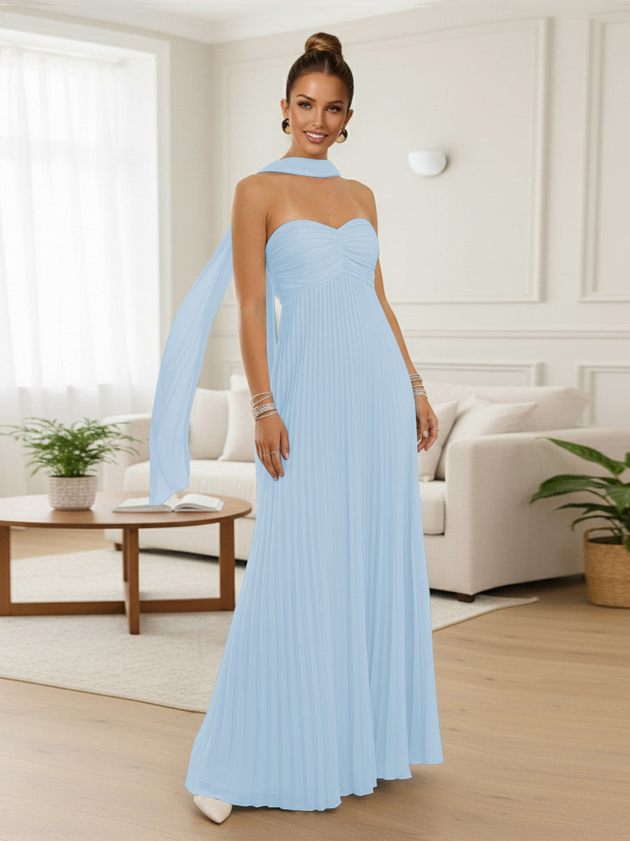 A-Line/Princess Strapless Floor-Length Prom Dresses with Scarf
