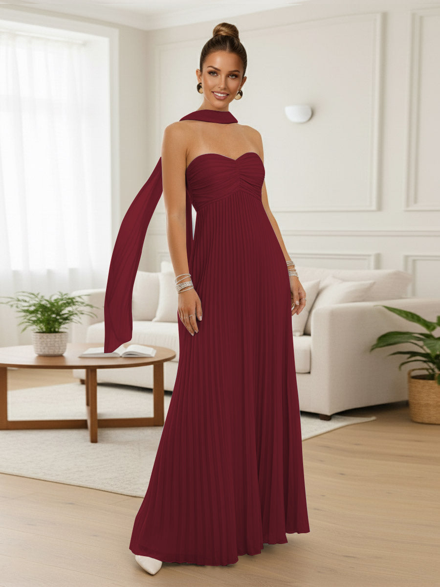 A-Line/Princess Strapless Floor-Length Prom Dresses with Scarf