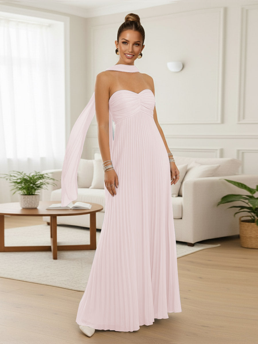 A-Line/Princess Strapless Floor-Length Prom Dresses with Scarf