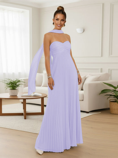 A-Line/Princess Strapless Floor-Length Prom Dresses with Scarf