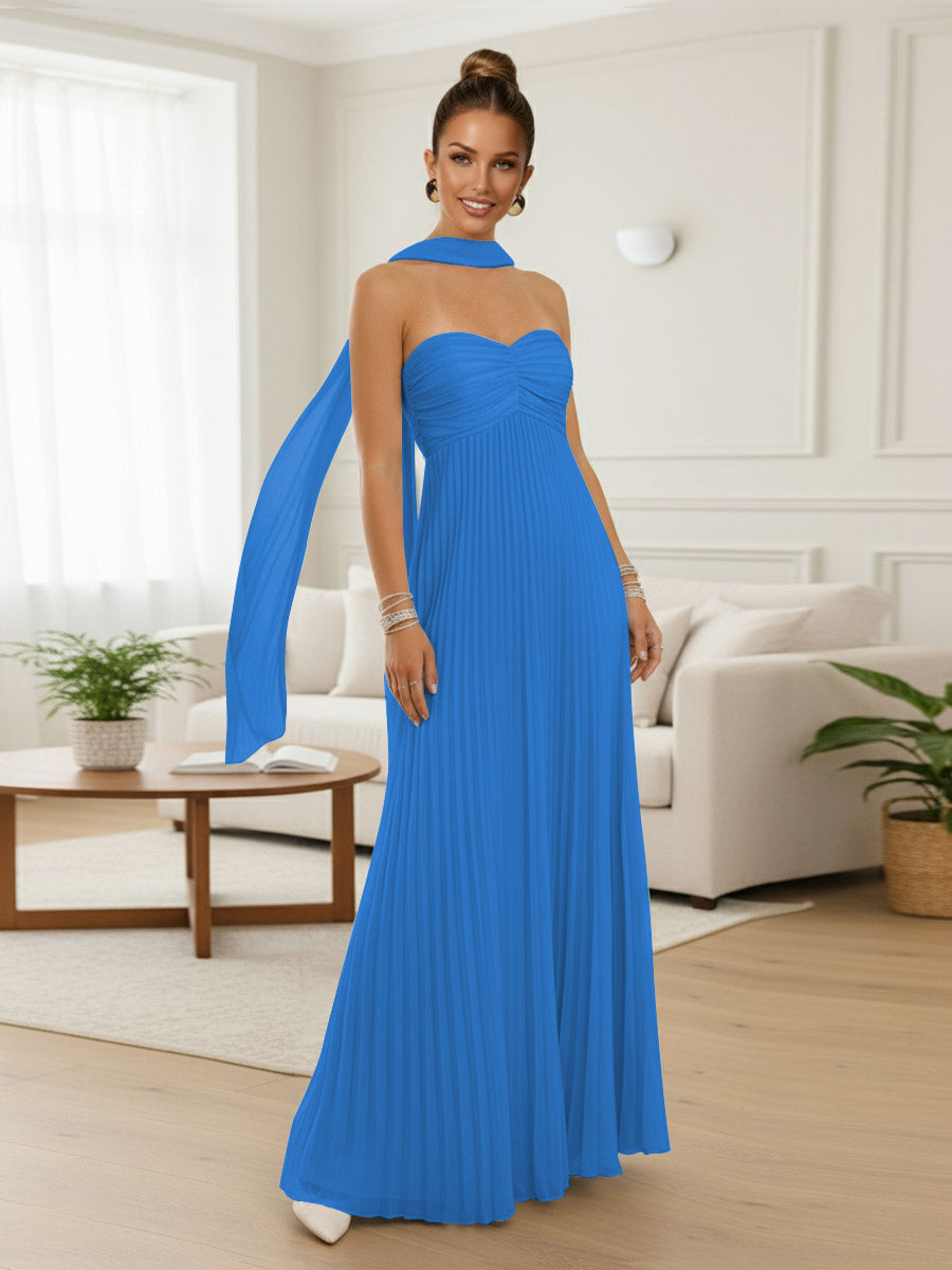 A-Line/Princess Strapless Floor-Length Prom Dresses with Scarf Women Formal Gowns