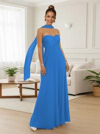 A-Line/Princess Strapless Floor-Length Prom Dresses with Scarf Women Formal Gowns
