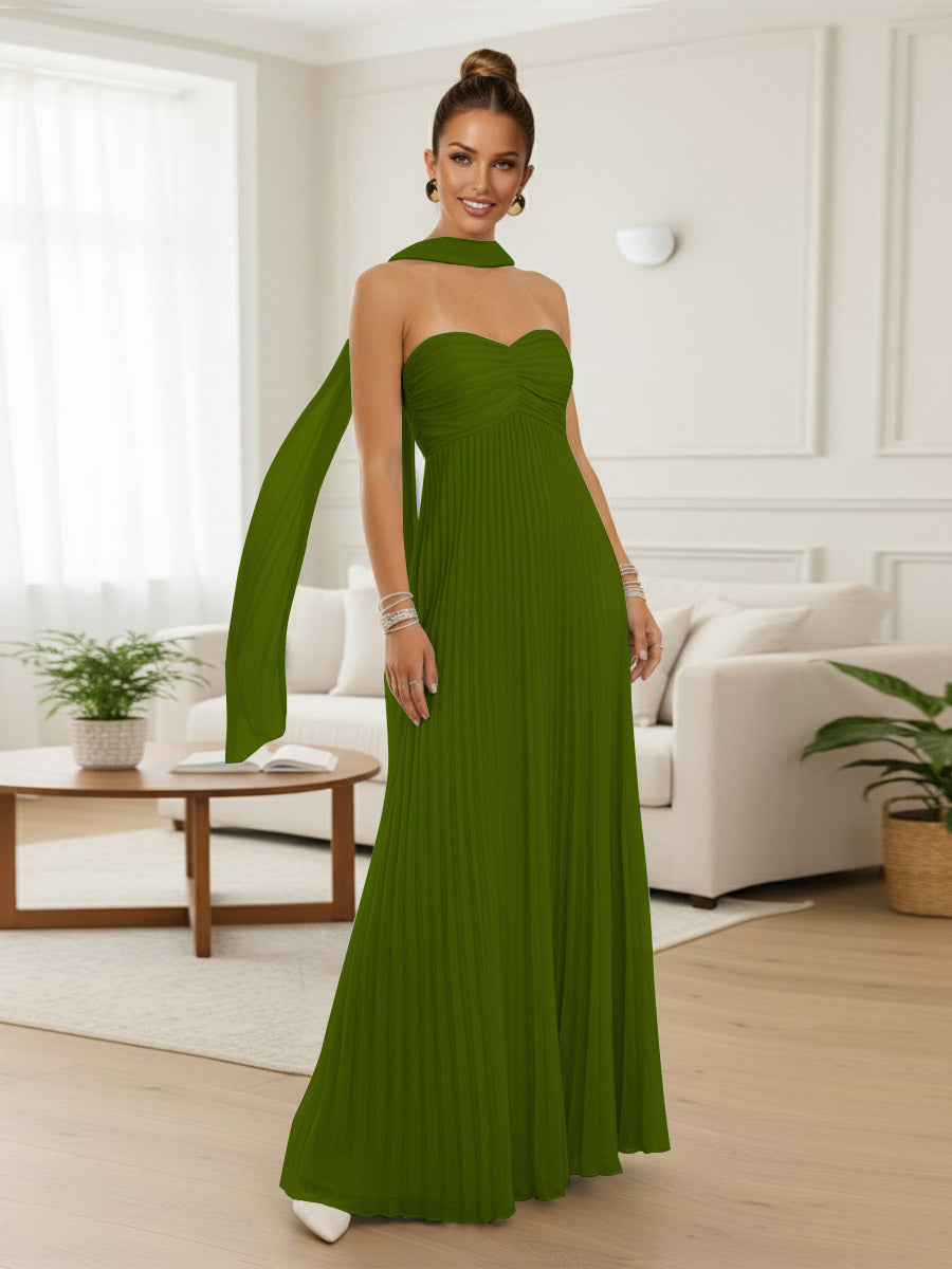 A-Line/Princess Strapless Floor-Length Prom Dresses with Scarf