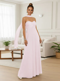 A-Line/Princess Strapless Floor-Length Prom Dresses with Scarf Women Formal Gowns
