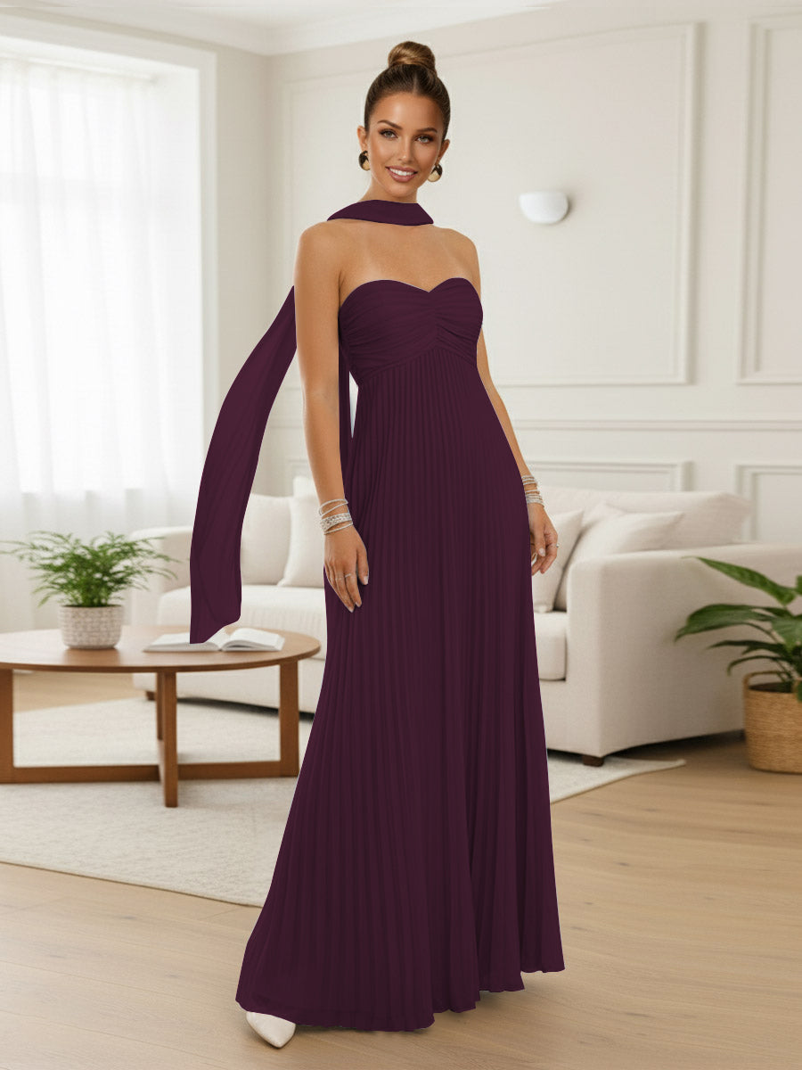 A-Line/Princess Strapless Floor-Length Prom Dresses with Scarf