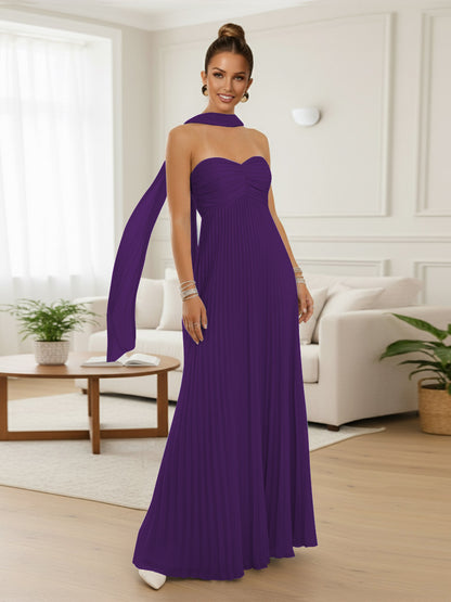 A-Line/Princess Strapless Floor-Length Prom Dresses with Scarf