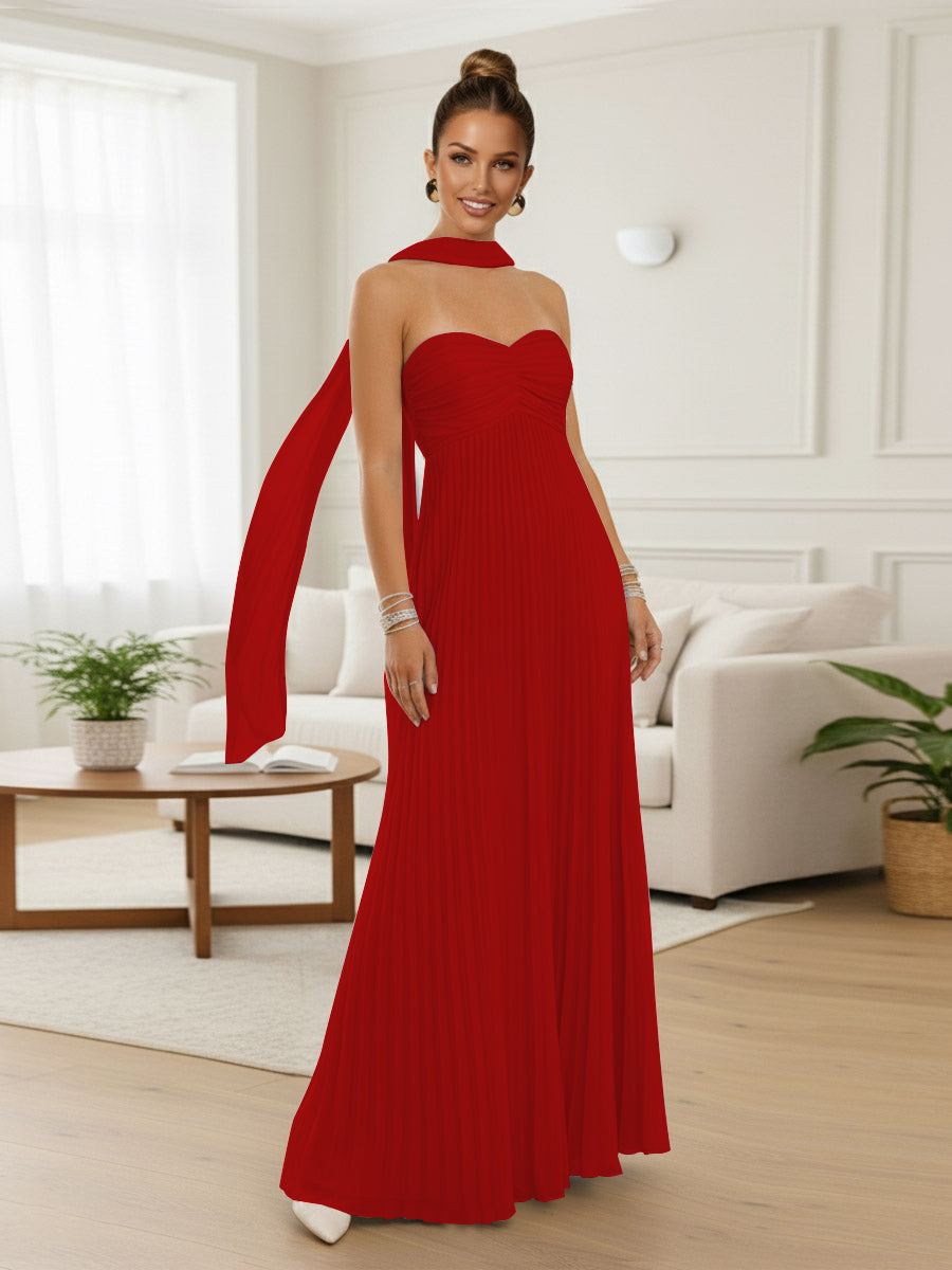A-Line/Princess Strapless Floor-Length Prom Dresses with Scarf